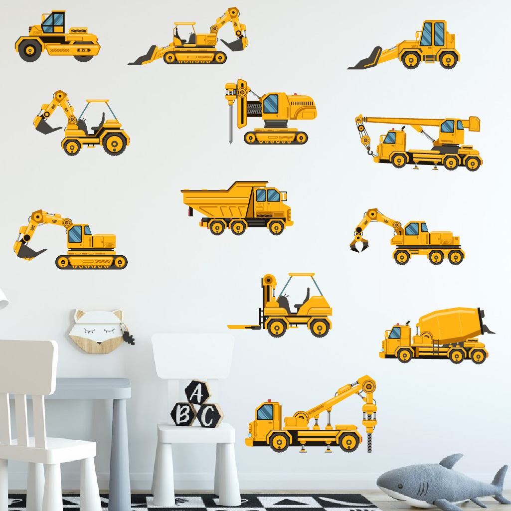 Baby Nursery Wallpaper - Cartoon Excavator Engineering Car Wall Sticker