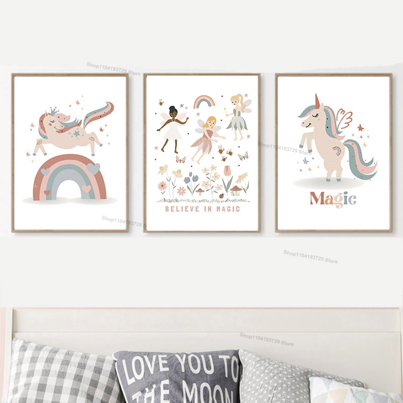 Baby Nursery Home - Cartoon Girl Princess Unicorn Rainbow Magic