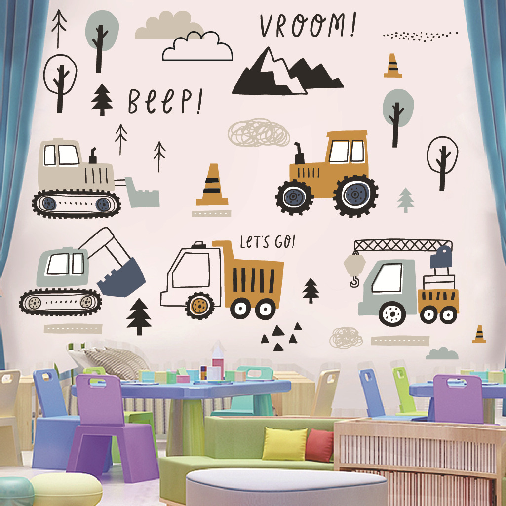 Cartoon Excavator Engineering  - đánh giá và giá Baby Nursery Wallpaper