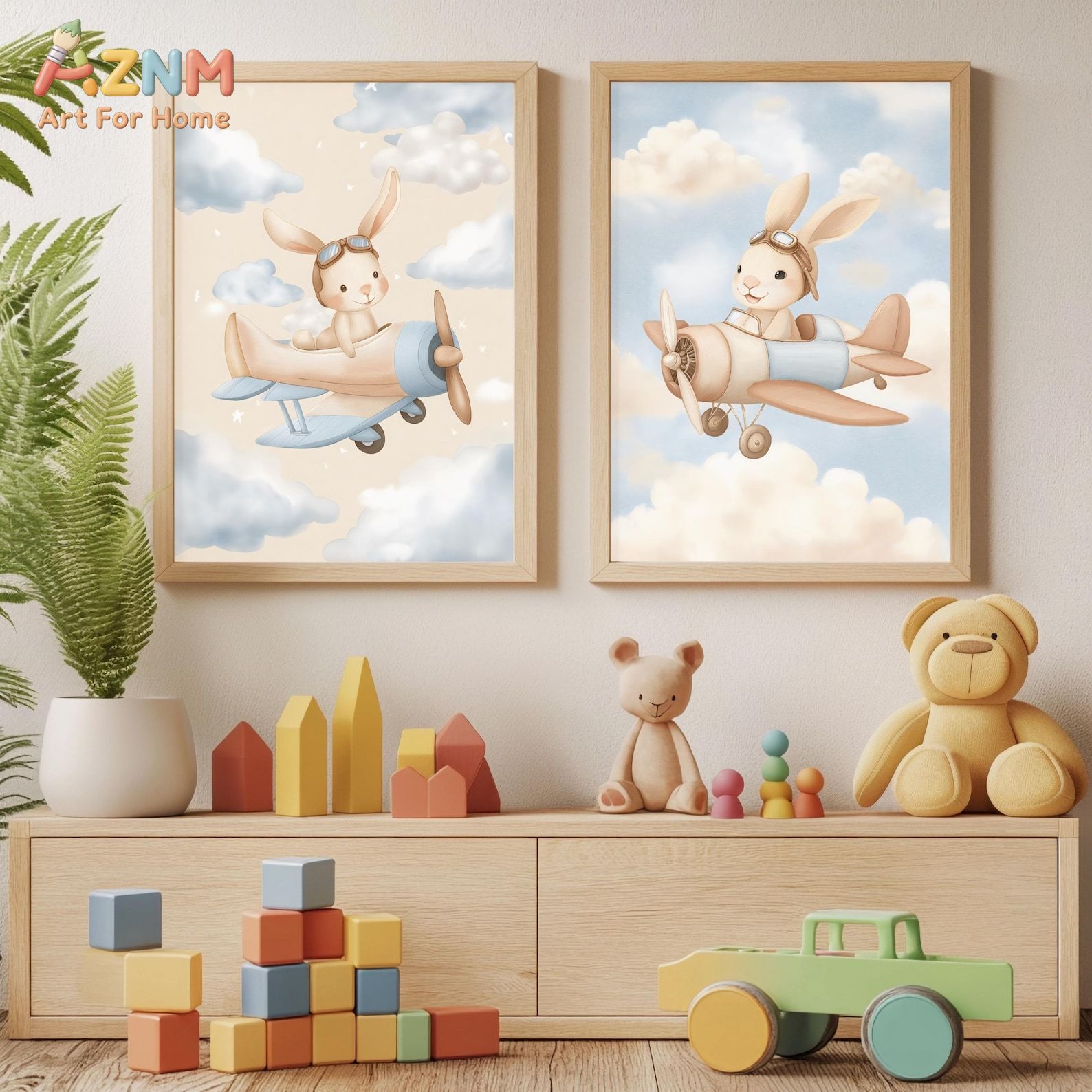 Bunny Airplane Wall Art Set of - đánh giá và giá Baby Nursery Animal Theme