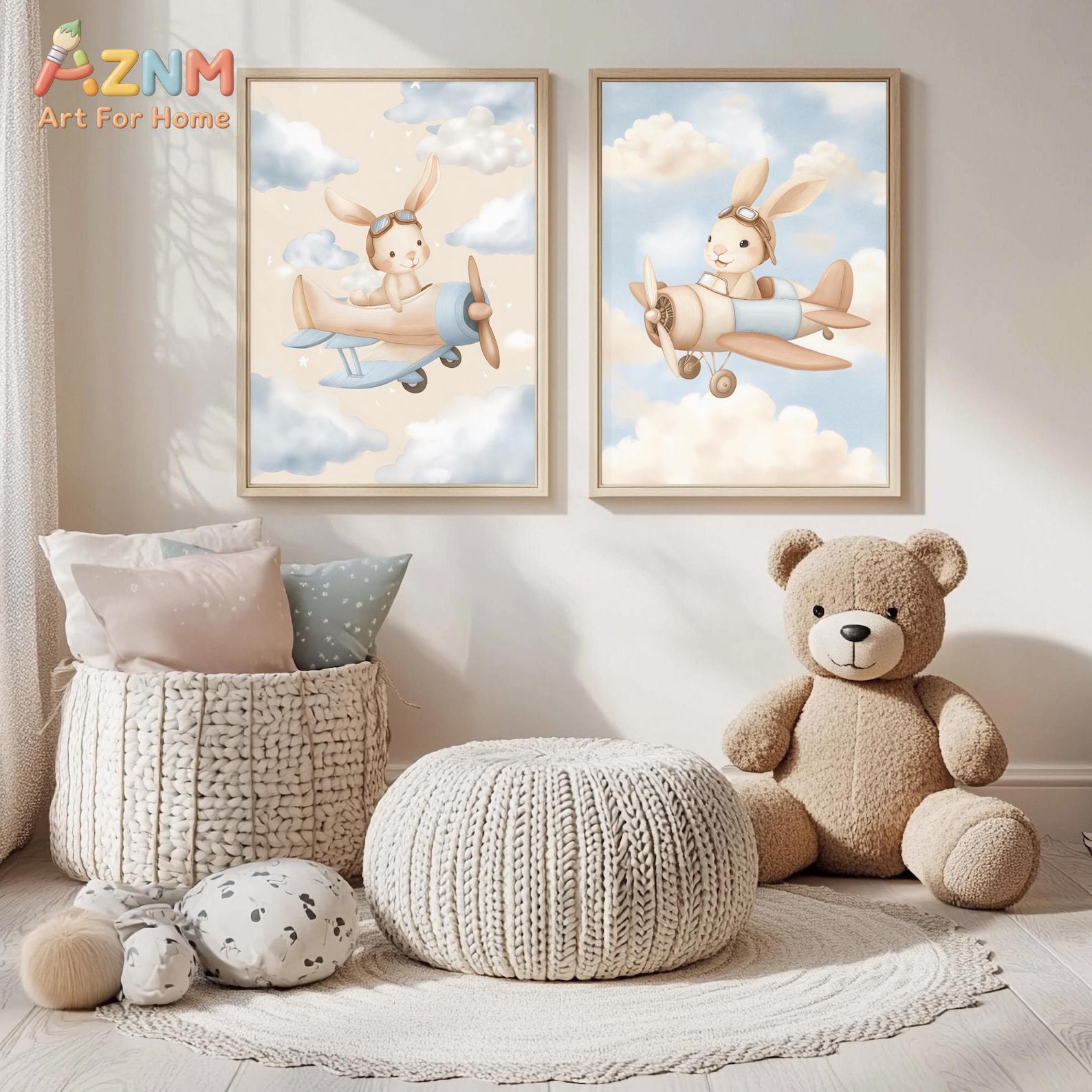 Bunny Airplane Wall Art Set of - đánh giá và giá Baby Nursery Animal Theme