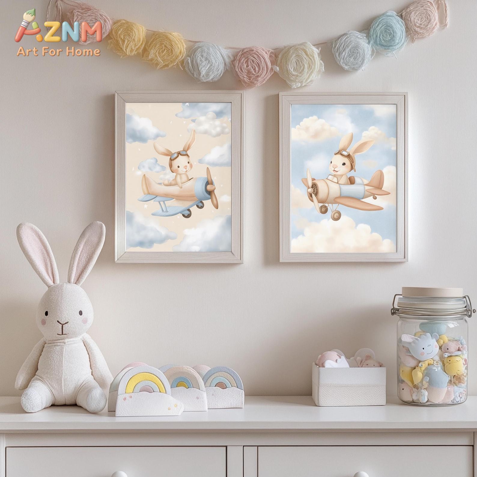 Bunny Airplane Wall Art Set of - đánh giá và giá Baby Nursery Animal Theme
