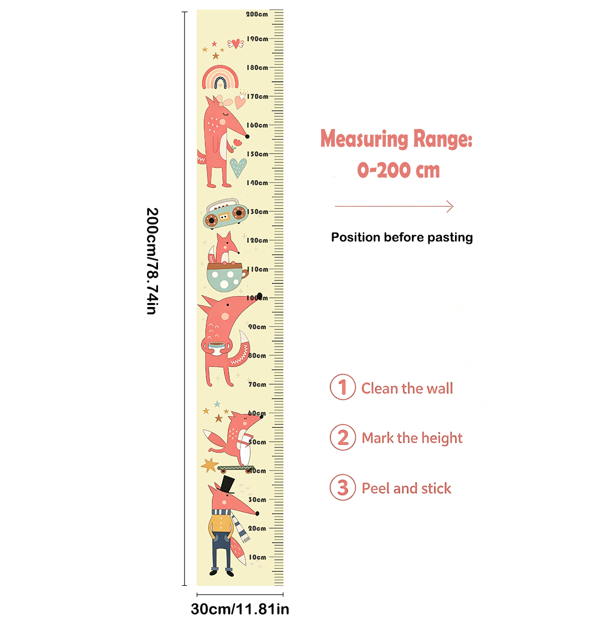 Lovely Animal Fox Kids Height  - đánh giá và giá Growth Chart Ruler