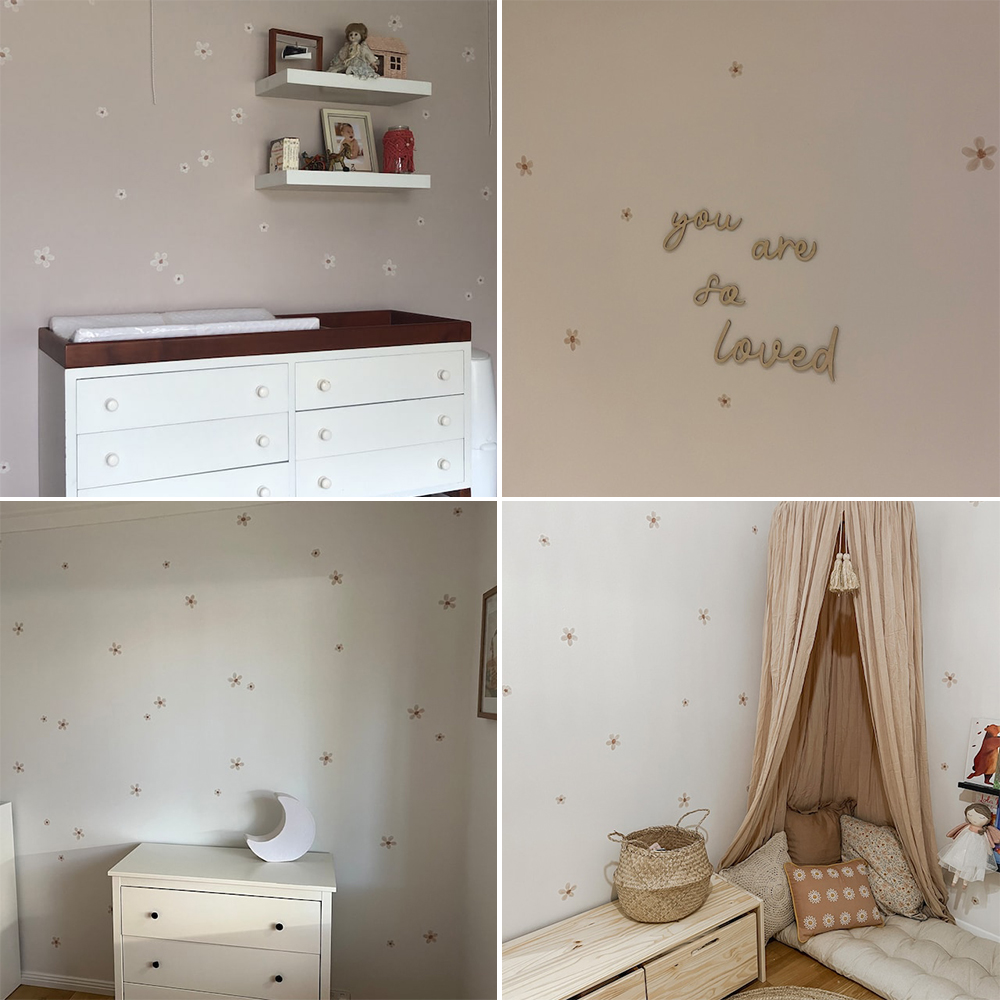 Boho Solid Colored Flowers Nur - đánh giá và giá Baby Nursery Wallpaper