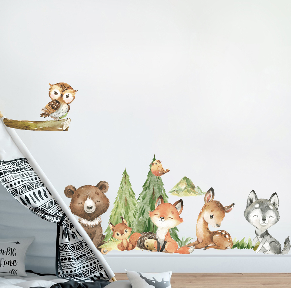 Cartoon Watercolor  Forest Ani - đánh giá và giá Baby Nursery Wallpaper