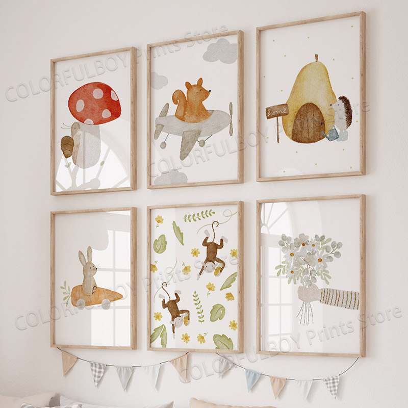 Boho Animals Bear Rabbit Hedge - đánh giá và giá Baby Nursery Animal Pictures