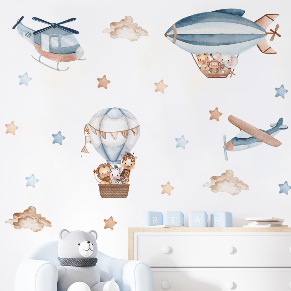 Watercolor Animals Hot Air Bal - đánh giá và giá Baby Nursery Wallpaper