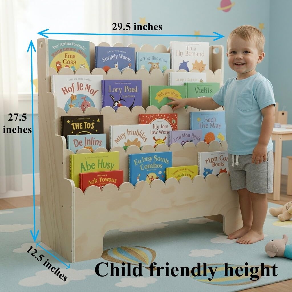 Kids Bookshelf 4-Tier, Natural - đánh giá và giá Baby Nursery Shelf