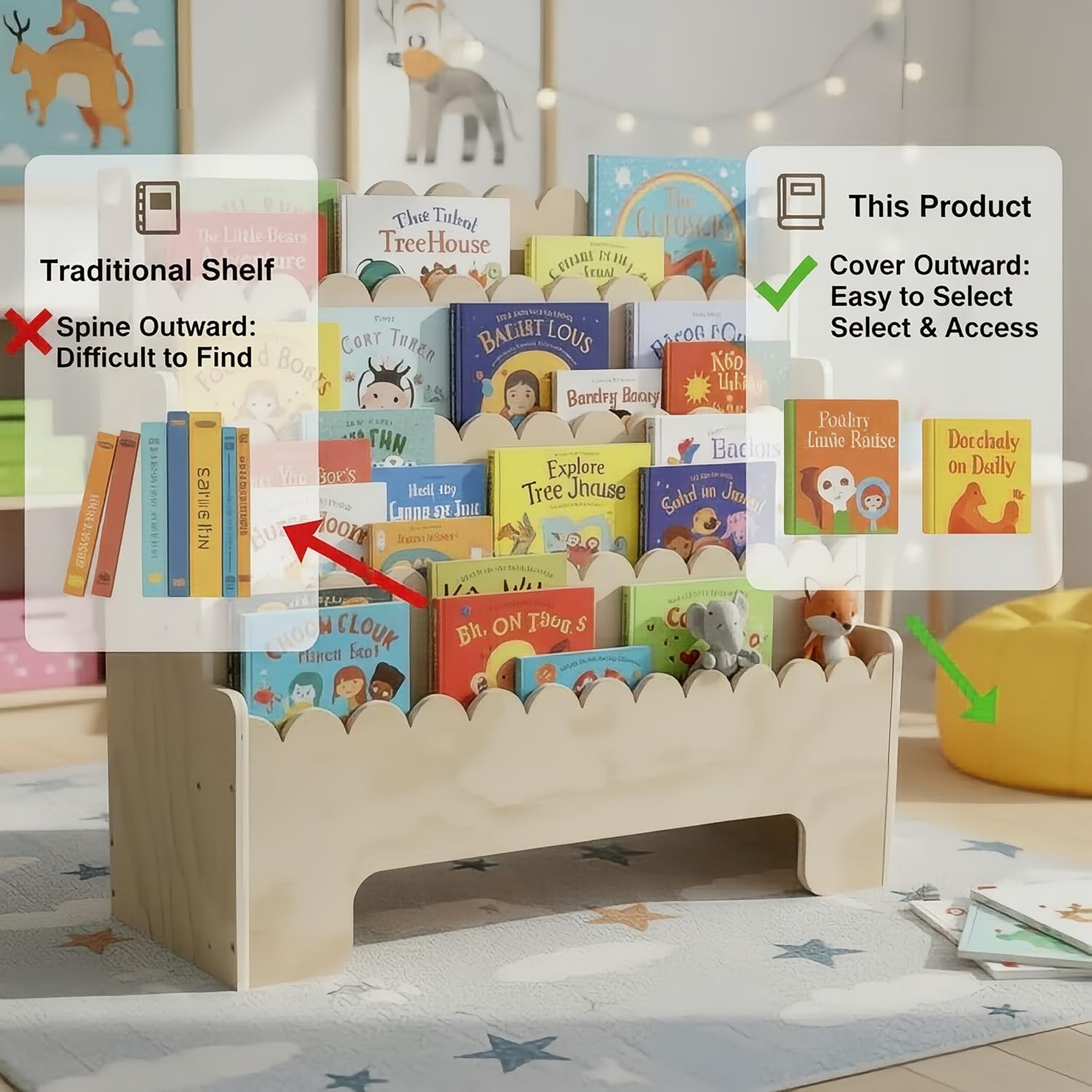 Kids Bookshelf 4-Tier, Natural - đánh giá và giá Baby Nursery Shelf