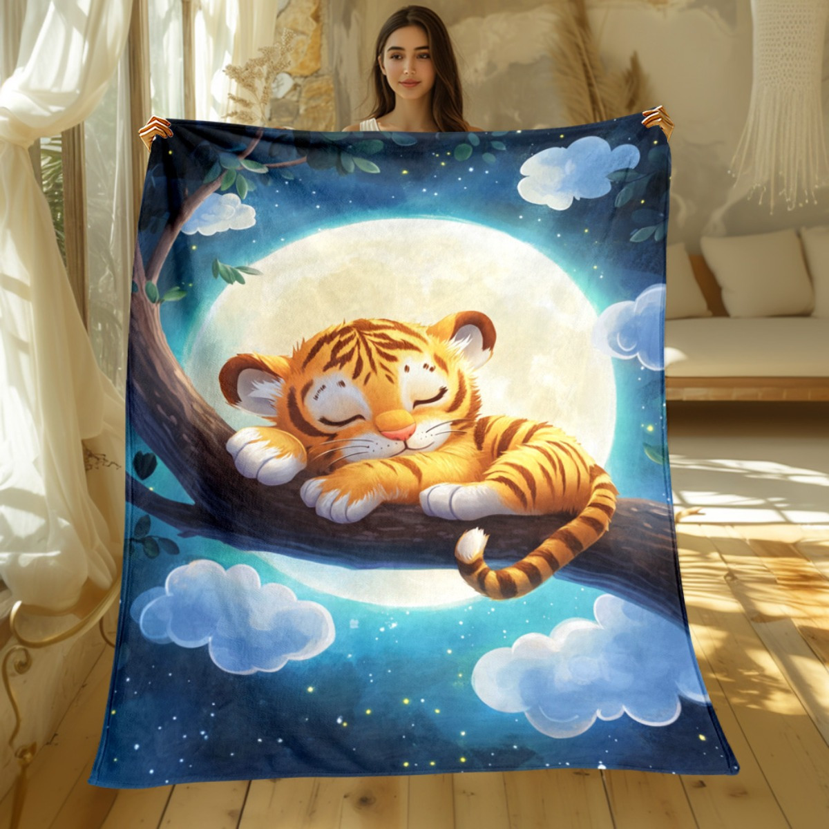 Cute sleeping tiger on tree br - đánh giá và giá Baby Nursery Animal Theme