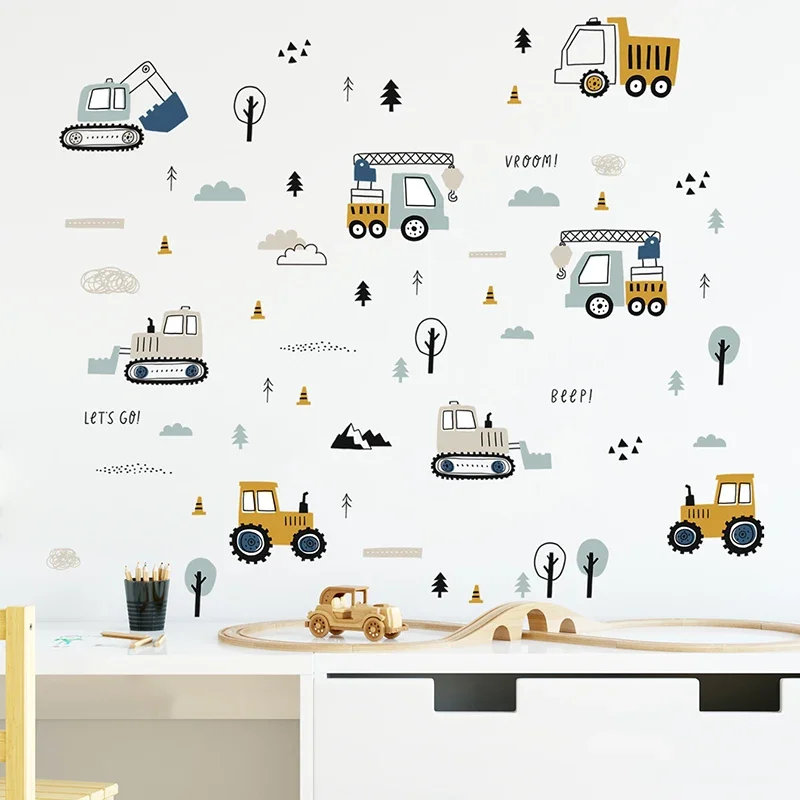 Hand Drawn Cute Cars Cargo Tru - đánh giá và giá Baby Nursery Wallpaper
