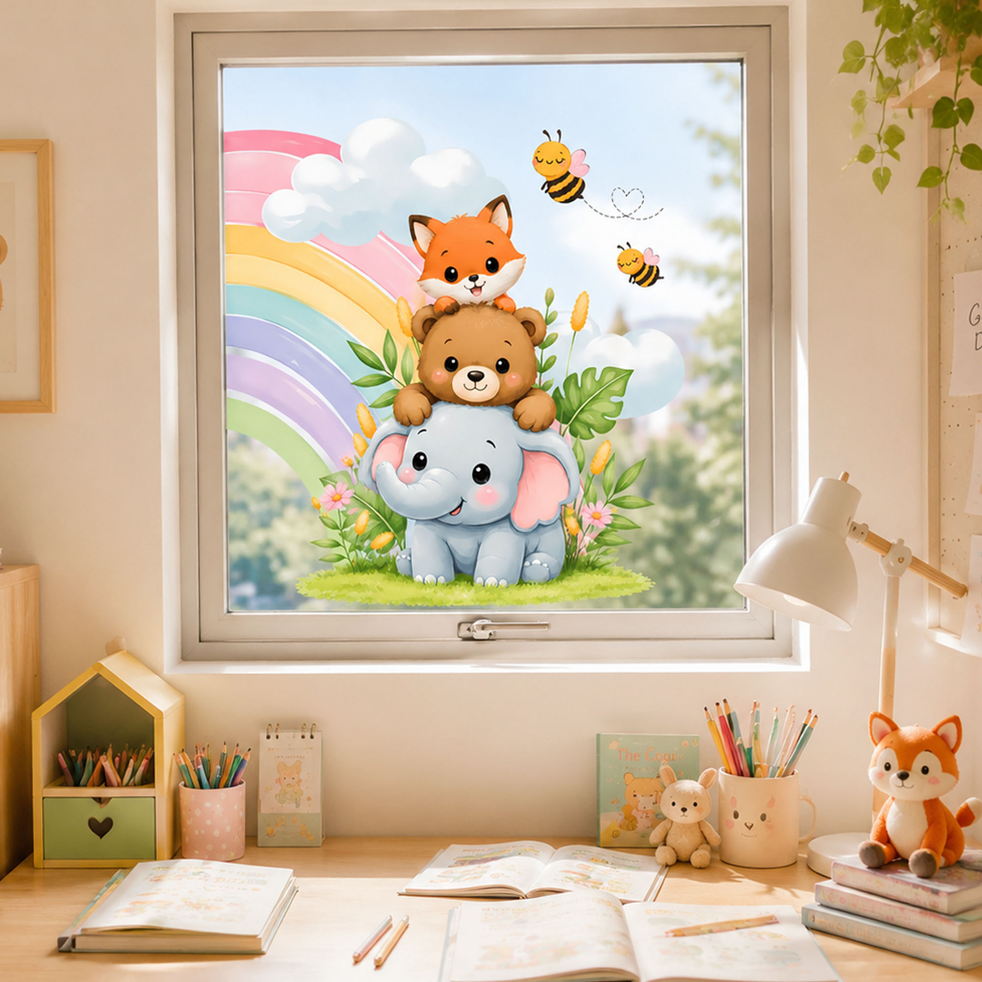 Cute Elephant Bear Fox Window  - đánh giá và giá Baby Nursery Stickers