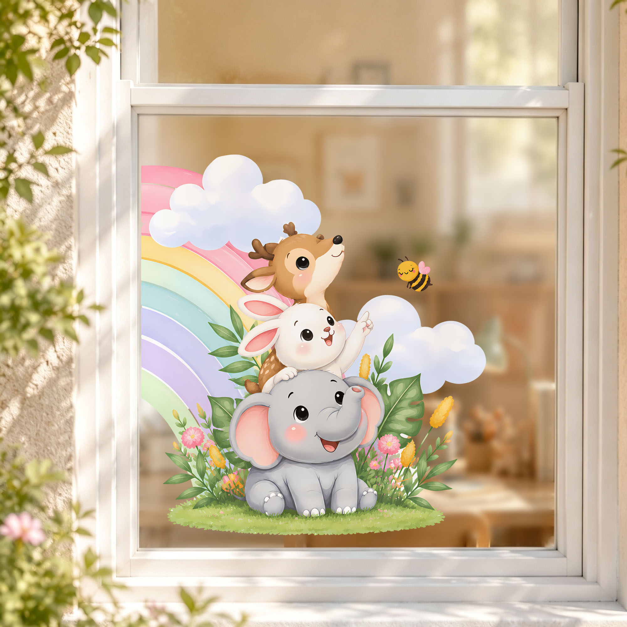 Cute Elephant Bear Fox Window  - đánh giá và giá Baby Nursery Stickers